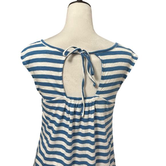 Caslon Cap Sleeves Blouse Round Neck Keyhole Striped Blue White Women's S NWOT - Picture 5 of 8